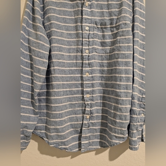 Abercrombie & Fitch Blue Striped 100% Linen Long Sleeve Button-Up Shirt Size XL - Picture 6 of 11